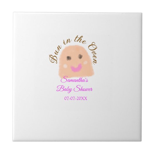 Bun in de oven beige dumpling baby shower roze br tegeltje (Voorkant)