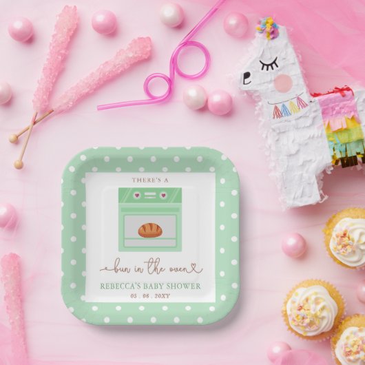 Bun in de oven genderneutraal Baby shower Papieren Bordje (Feest)
