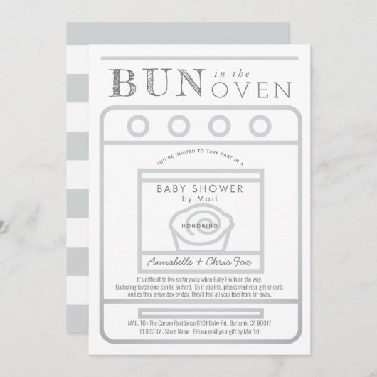 Bun in de Oven Grey Baby shower door Mail Kaart (Voorkant / Achterkant)