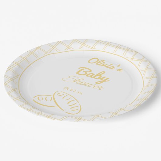 Bun In De Oven Hand Getrokken Neutraal Baby shower Papieren Bordje (Gekanteld)