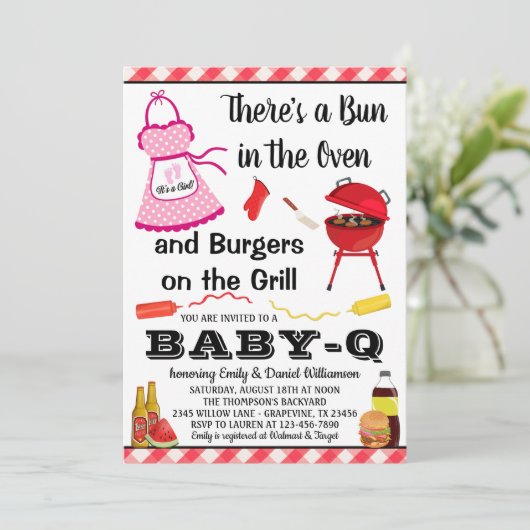 Bun in de oven meisje barbecue Baby shower Kaart (Staand voorkant)