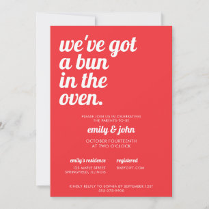 Bun in de oven Modern Minimal Red Baby shower Kaart