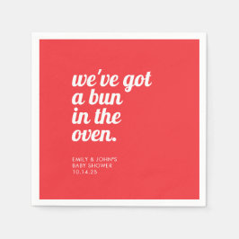 Bun in de oven Modern Minimal Red Baby shower Servet