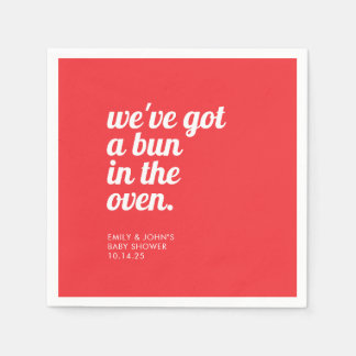 Bun in de oven Modern Minimal Red Baby shower Servet
