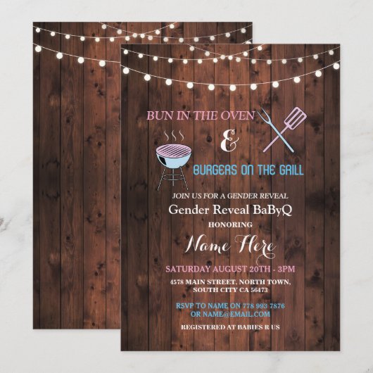 Bun in de Oven Shower nodigt gender onthullen uit Kaart (Voorkant / Achterkant)