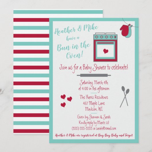 Bun in de uitnodiging tot het Baby shower van Oven (Voorkant / Achterkant)