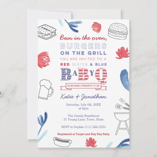 Bun in het Baby shower Oven Red White Couples Kaart (Voorkant)