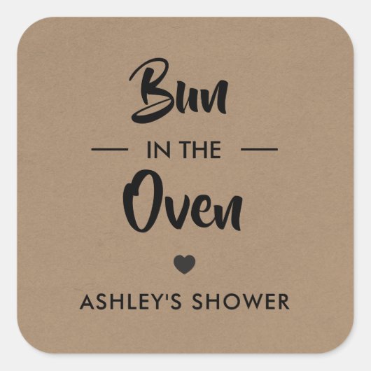 Bun in het Label Oven, Baby shower Sticker, Kraft (Voorkant)