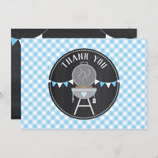 Bun in het Oven BabyQ Baby shower Blue Chalkboard Bedankkaart (Voorkant / Achterkant)
