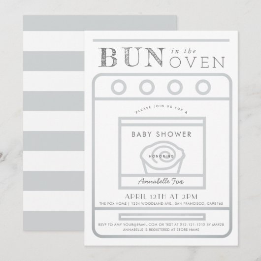 Bun in het Oven Grey Baby shower Kaart (Voorkant / Achterkant)