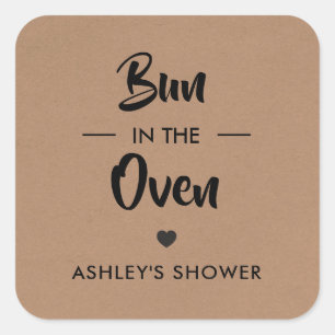 Bun in het Oven-Label, Baby shower Sticker, Kraft Vierkante Sticker