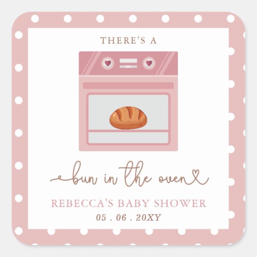 Bun in het ovenroze baby meisje Baby shower Vierkante Sticker (Voorkant)