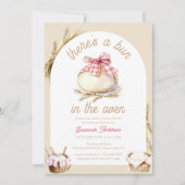 Bun in het ovenroze Gingham Bow Baby shower Kaart (Voorkant)