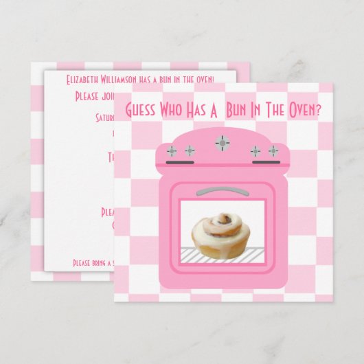 Bun in het roze Baby shower van de Oven Baby Girl Advieskaart (Voorkant / Achterkant)
