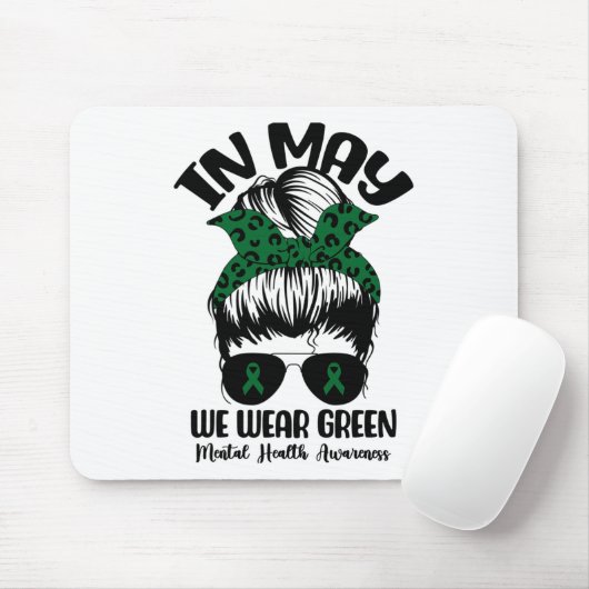 BUN In mei Draag we Green Mental Health Awareness Muismat (Met muis)