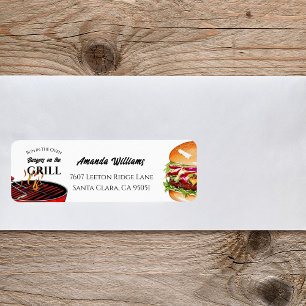 Bun in Oven BBQ Burger Grill Baby shower Adres Etiket