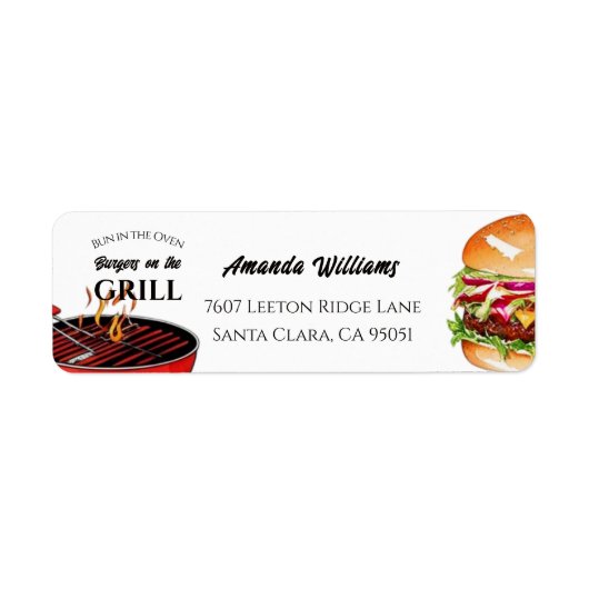 Bun in Oven BBQ Burger Grill Baby shower Adres Etiket (Voorkant)