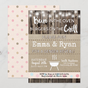 Bun in Oven BBQ Burlap Wood Gender onthulling Kaart