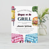 Bun in Oven Burger op Grill BBQ Genderonthulling Kaart (Staand voorkant)