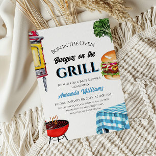 Bun in Oven Burger op Grill Boy BBQ Baby shower Kaart