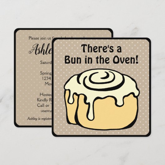 Bun in Oven Cute Modern Baby shower Invitation Kaart (Voorkant / Achterkant)