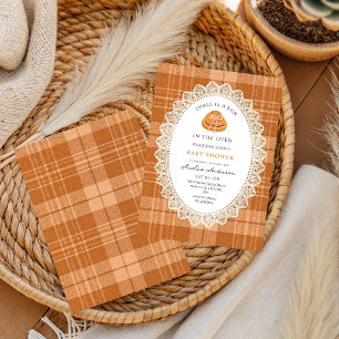 Bun In The Oven Bruine Gingham Baby Shower Kaart
