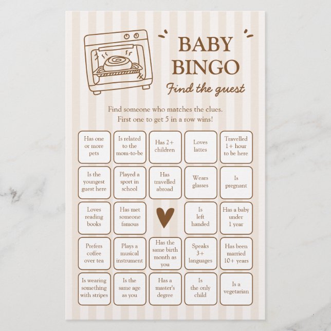 Bun in the Oven Find the Guest Baby Bingo Game (Voorkant)