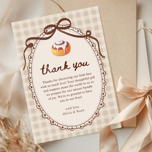 Bun in the Oven Gingham Bakery Baby Shower  Bedankkaart