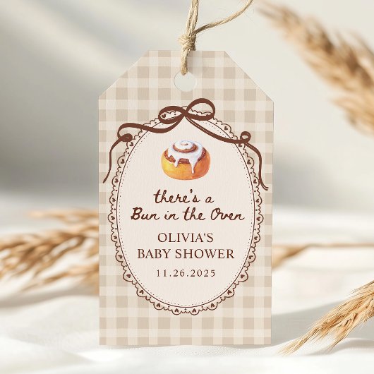 Bun in the Oven Gingham Bakery Baby Shower Favor Cadeaulabel