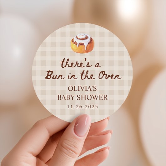Bun in the Oven Gingham Bakery Baby Shower Favor Ronde Sticker
