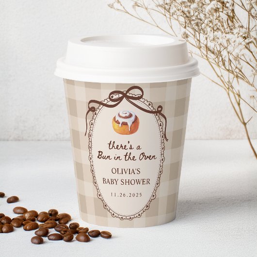 Bun in the Oven Gingham Bakery Baby Shower Papieren Bekers