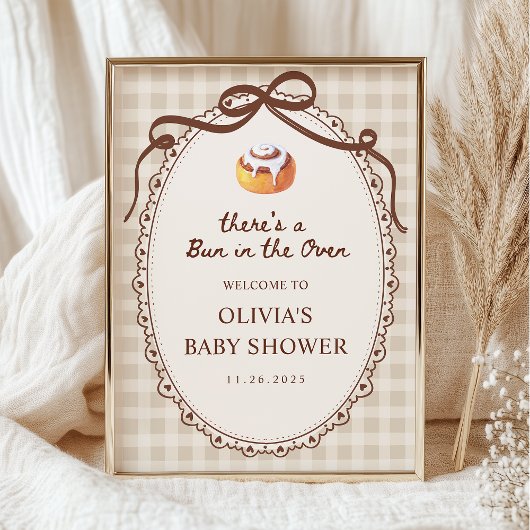 Bun in the Oven Gingham Bakery Baby Shower Welcome Poster
