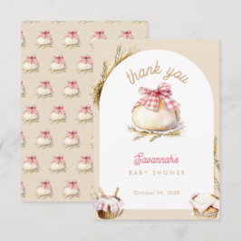 Bun In The Oven Pink Gingham Bow Baby Shower Bedankkaart