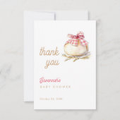 Bun In The Oven Pink Gingham Bow Baby Shower Bedankkaart (Voorkant)
