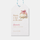 Bun In The Oven Pink Gingham Bow Baby Shower Cadeaulabel (Voorkant)