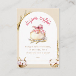 Bun In The Oven Pink Gingham Bow Diaper Raffle Informatiekaartje