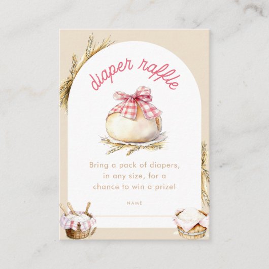 Bun In The Oven Pink Gingham Bow Diaper Raffle Informatiekaartje (Voorkant)