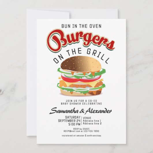 Bun On The Oven Burger BBQ Retro CO-ED Baby Shower Kaart (Voorkant)