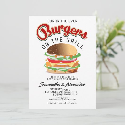 Bun On The Oven Burger BBQ Retro CO-ED Baby Shower Kaart (Staand voorkant)
