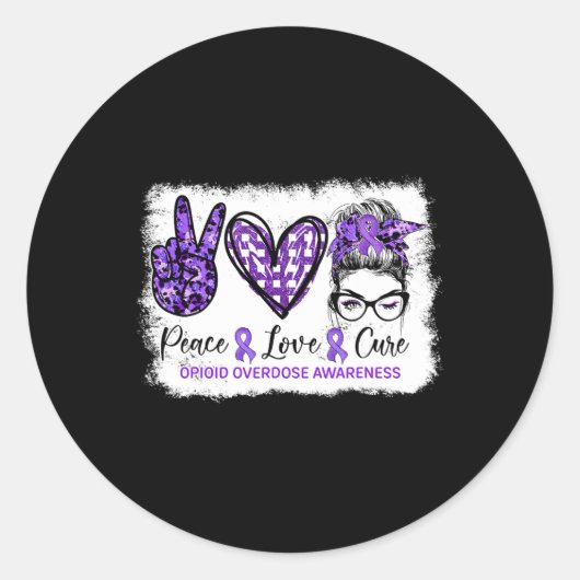 Bun Peace Love Cure Purple Ribbon Opioid Overdose Ronde Sticker (Voorkant)