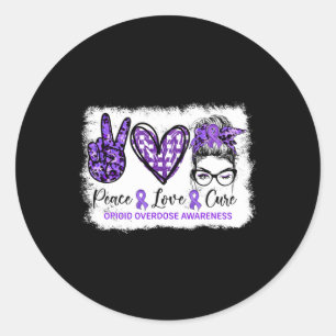 Bun Peace Love Cure Purple Ribbon Opioid Overdose Ronde Sticker