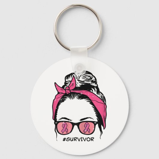 Bun Pink Ribbon Overlevende Borstkanker Bewustzijn Sleutelhanger (Voorkant)