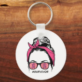 Bun Pink Ribbon Overlevende Borstkanker Bewustzijn Sleutelhanger (Voorkant)