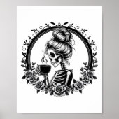 Bun Skeleton Drink Koffie  Halloween Fun Poster (Voorkant)