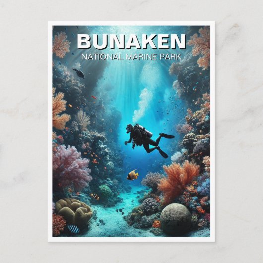 Bunaken Indonesia Scuba Diver Briefkaart (Voorkant)