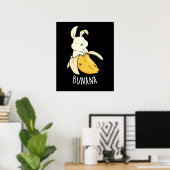 Bunana Funny Bunny in een bananenpun Dark BG Poster (Thuiskantoor)