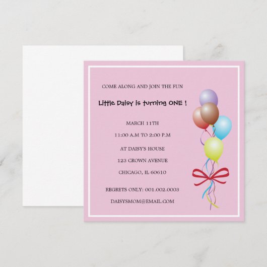 Bunch Balloons - Roze verjaardagsuitnodigingen Kaart (Voorkant / Achterkant)