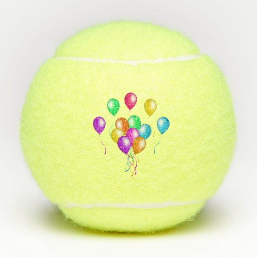 Bunch Bright Vibrant Balloons Ribbons Vele kleuren Tennisballen (Voorkant)