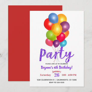 Bunch of Balloons Birthday Party Paars Glitter Kaart