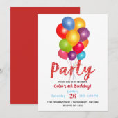 Bunch of Balloons Verjaardagsfeest Red Glitter Kaart (Voorkant / Achterkant)